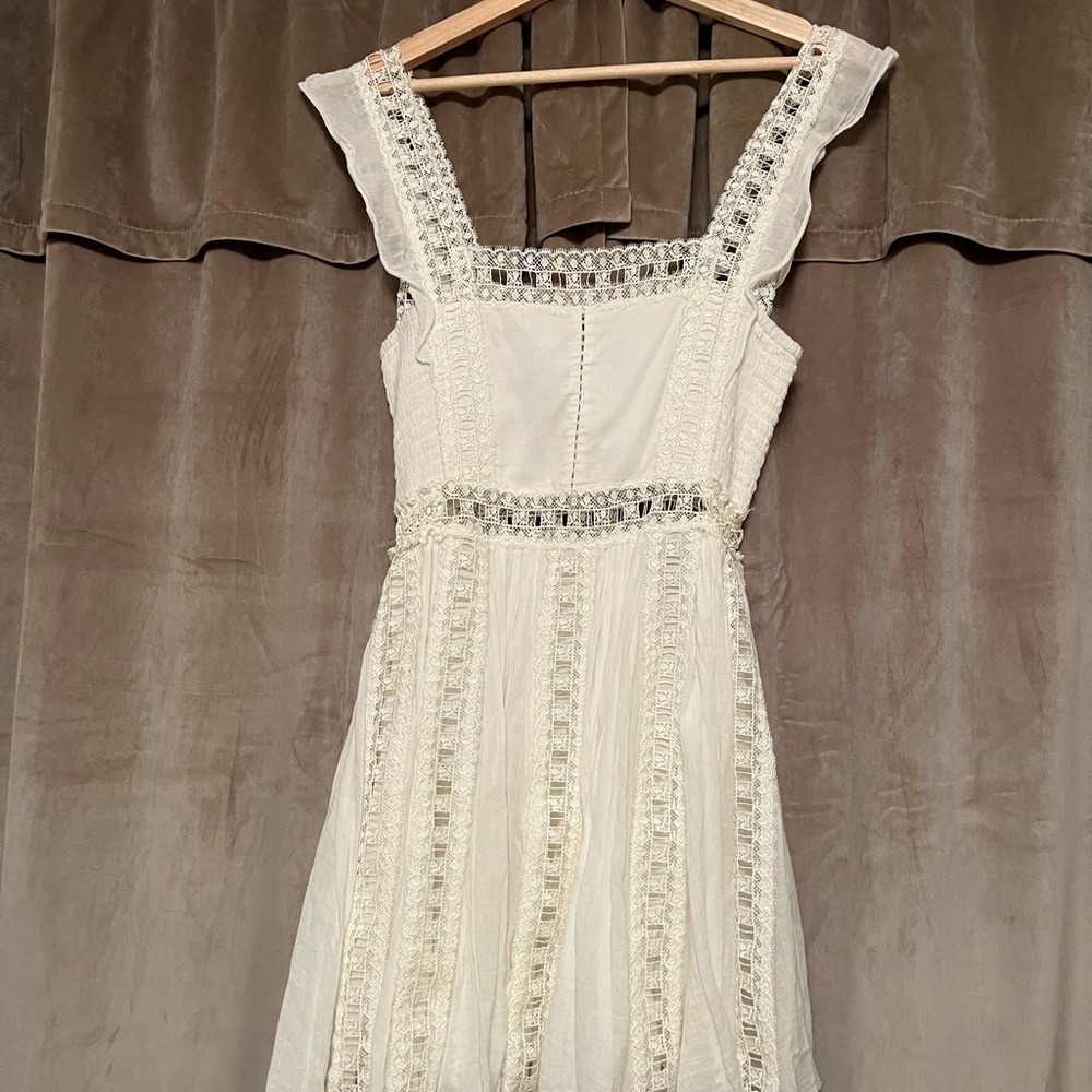 Free People Cream Sleeveless Sundress with Square Neck